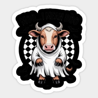 Moo I Mean Boo Ghost Highland Cow Halloween Spooky Season Sticker